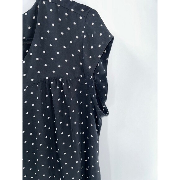 Women's Daniel Rainn Split Neck Black White Polka Dot Mix Media Top Size 1X - Picture 3 of 5